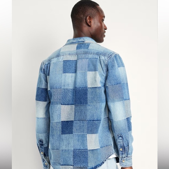NWT Old Navy Denim Patchwork Shirt Men L - Picture 2 of 7